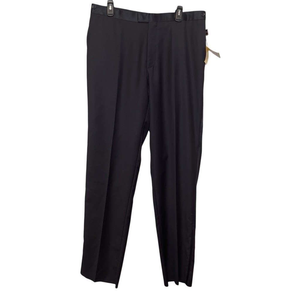 Baroni Couture‎ NWT Super 150s Wool Flat Front Dress Pants Size 36S Black Tuxedo